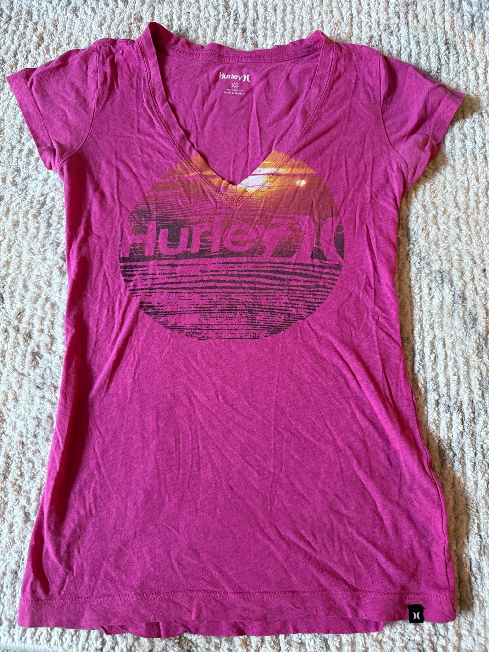 Hurley Women's Magenta V-Neck Graphic Tee